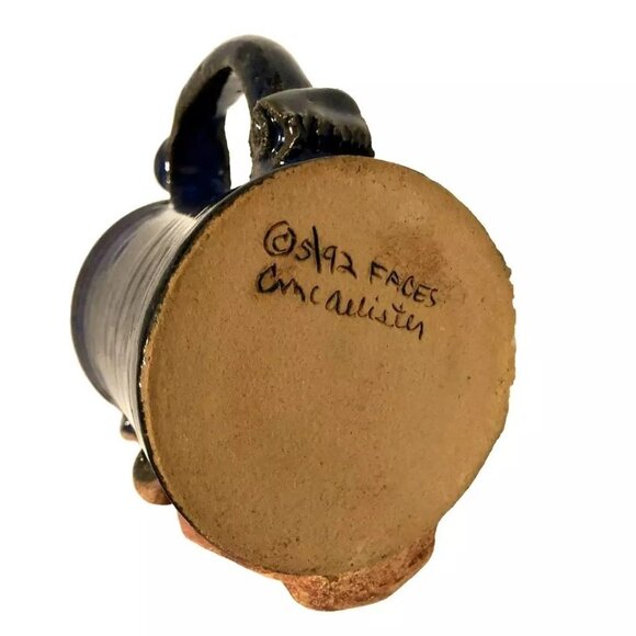 UGLY FACE COFFEE MUG SUPER SKIER 3D POTTERY SIGNED MCALLISTER 1992 4.5" TALL - Picture 2 of 4